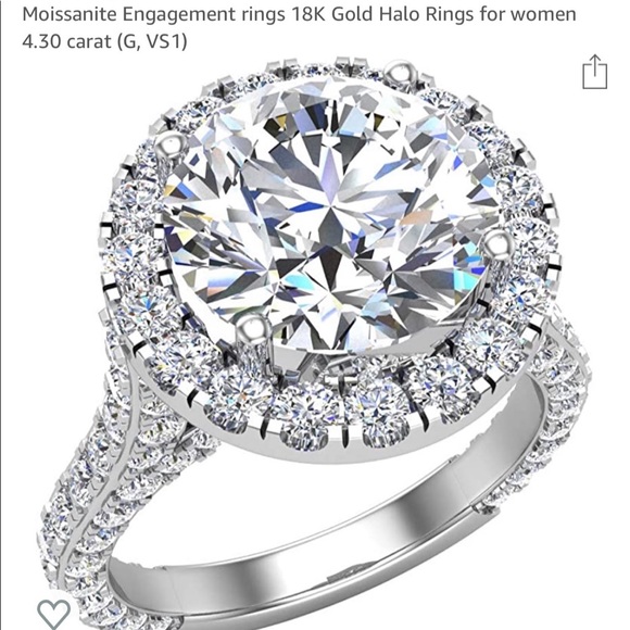 Moissanite Engagement Ring 18k Gold Halo - Picture 3 of 3